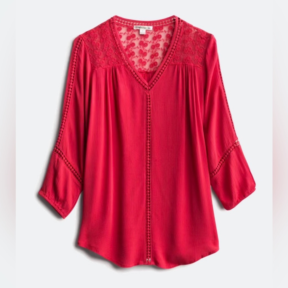 💖 BEAUTIFUL FUSCHIA PINK RAELINN CROCHET DETAIL BLOUSE TOP - SIZE MEDIUM 💖